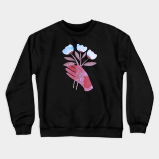 Red hand with blue flowers for you on black background Crewneck Sweatshirt